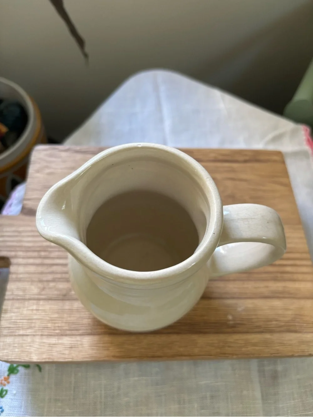 Vintage Lillian Vernon Cream Ceramic Creamer with Blue Stripe - Home Dining